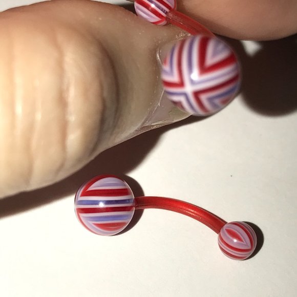 14 Gauge Red, White, and Purple Flag Design Belly Ring - Picture 6 of 13